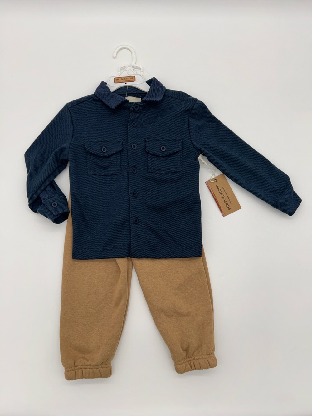 Stitch & Stone Kids 4T Navy Shirt & Tan Jogger Outfit Set